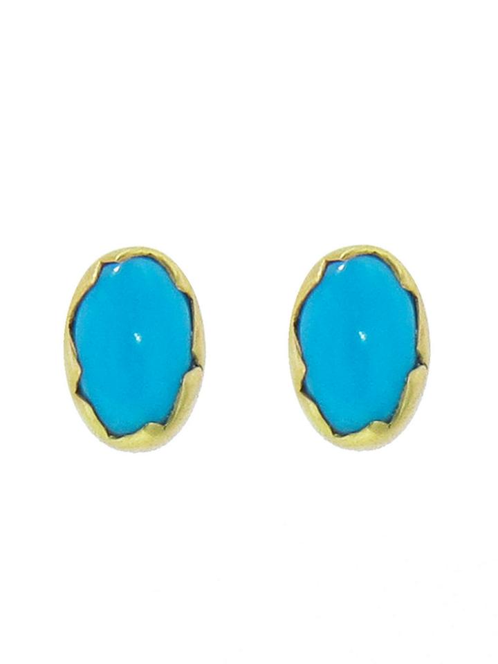 Annette Ferdinandsen Mini Turquoise Eggs - Designer Yellow Gold Earrings