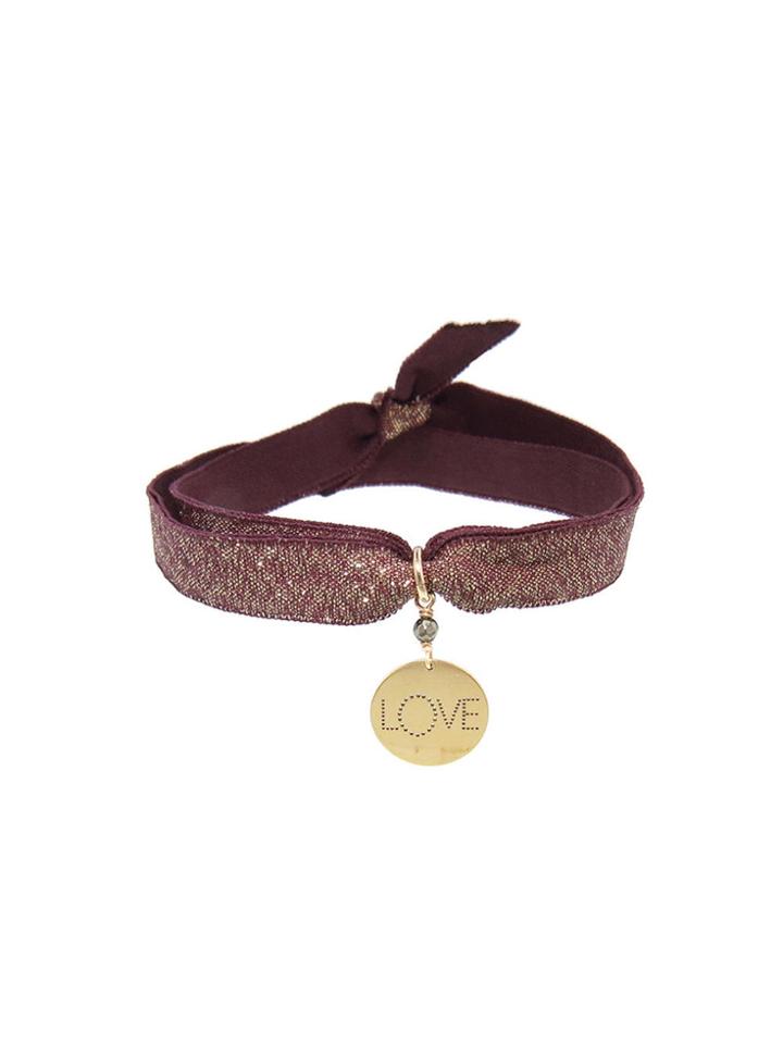 Perle De Lune Love Medal In Yellow Gold - Red Elastic Bracelet