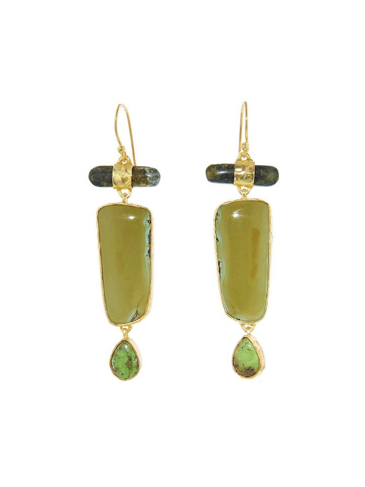 Heather Benjamin Turquoise And Gaspeite Drop Earrings