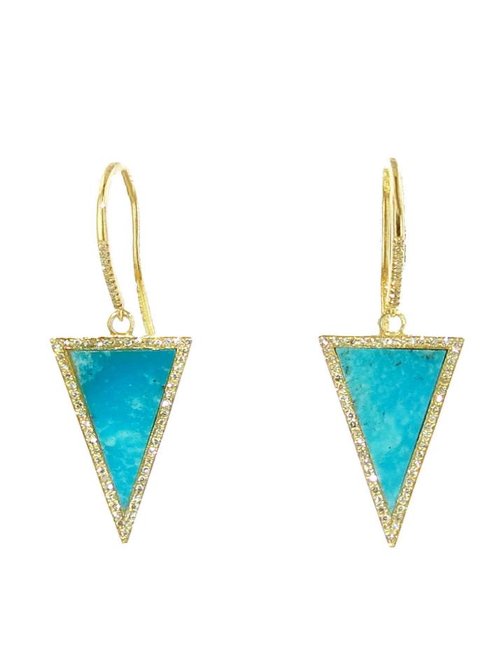Jennifer Meyer Diamond Turquoise Inlay Triangle Earrings - Yellow Gold