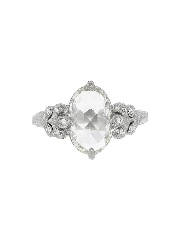 Cathy Waterman Unique Rose Cut Moghul Diamond Oak Leafside Ring