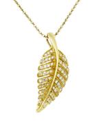 Jennifer Meyer Designer Jewelry Small Diamond Leaf Necklace - Yellow Gold