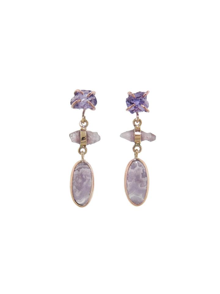 Melissa Joy Manning Scapolite, Sapphire, And Amethystine Agate Drop Earring