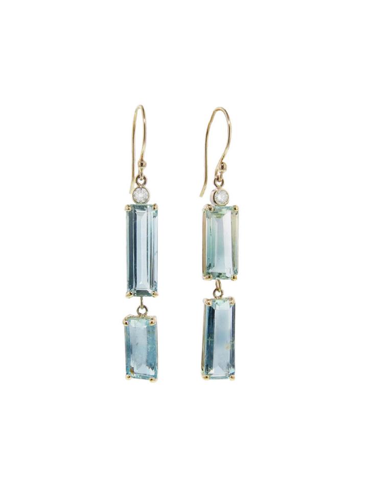 Jamie Joseph Double Rectangular Aqua Drop Earrings