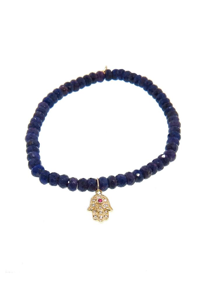 Sydney Evan Small Diamond Hamsa With Ruby On Blue Sapphire - Yellow Gold