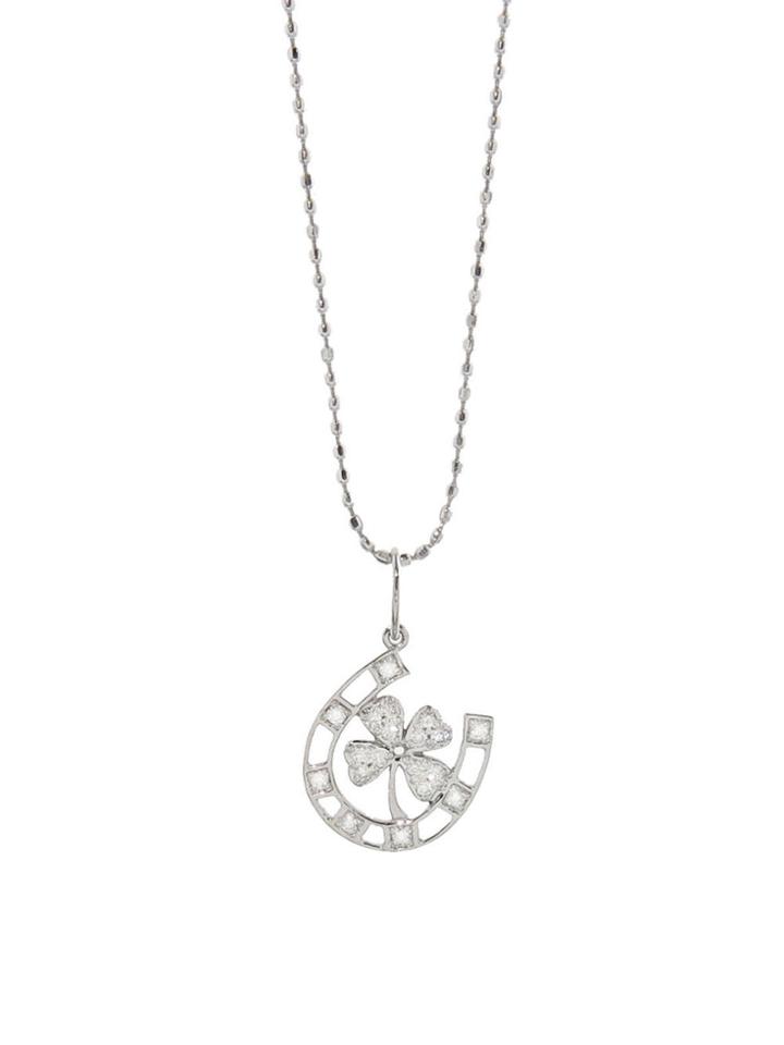 Sydney Evan Cut-out Horseshoe With Center Clover Charm - White Gold