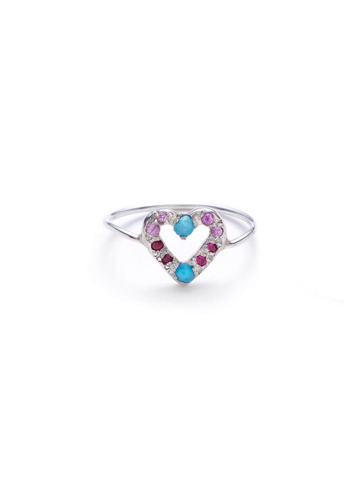 Elisa Solomon Turquoise And Ombre Pink Heart Ring - Sterling Silver