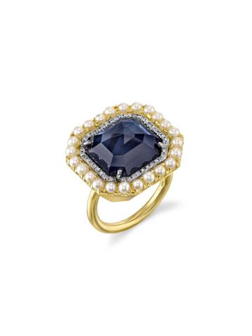 Irene Neuwirth Ceylon Sapphire And Akoya Pearl Ring With Diamonds - Yellow Gold