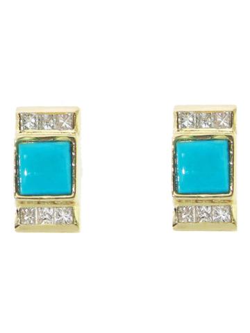 Mociun Square Turquoise And Diamond Earrings