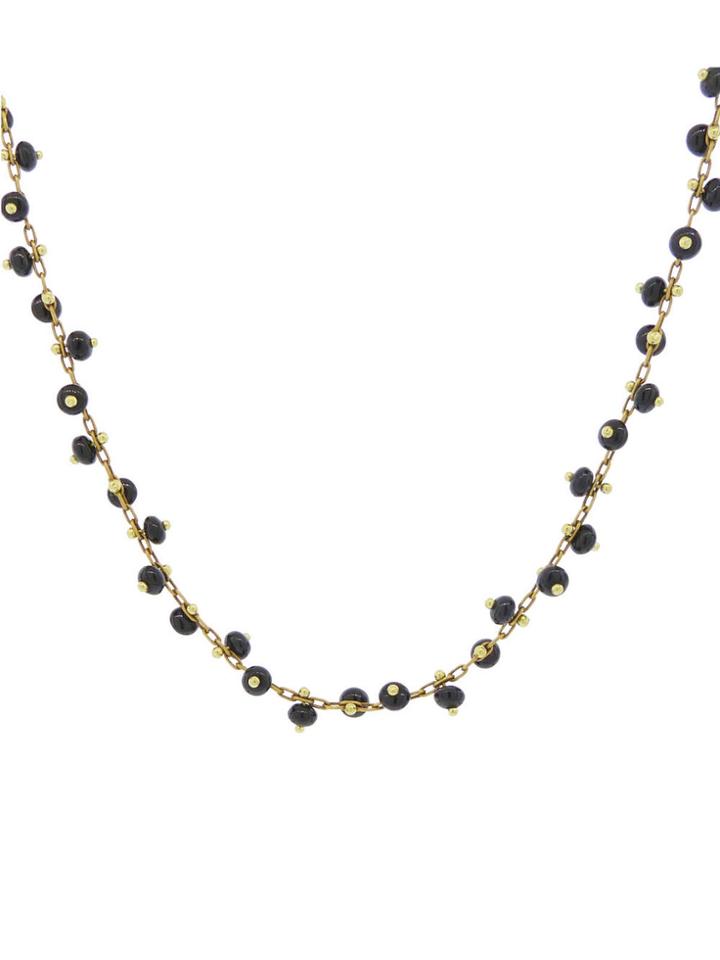 Ten Thousand Things Black Bead Necklace On Yellow Gold Chain