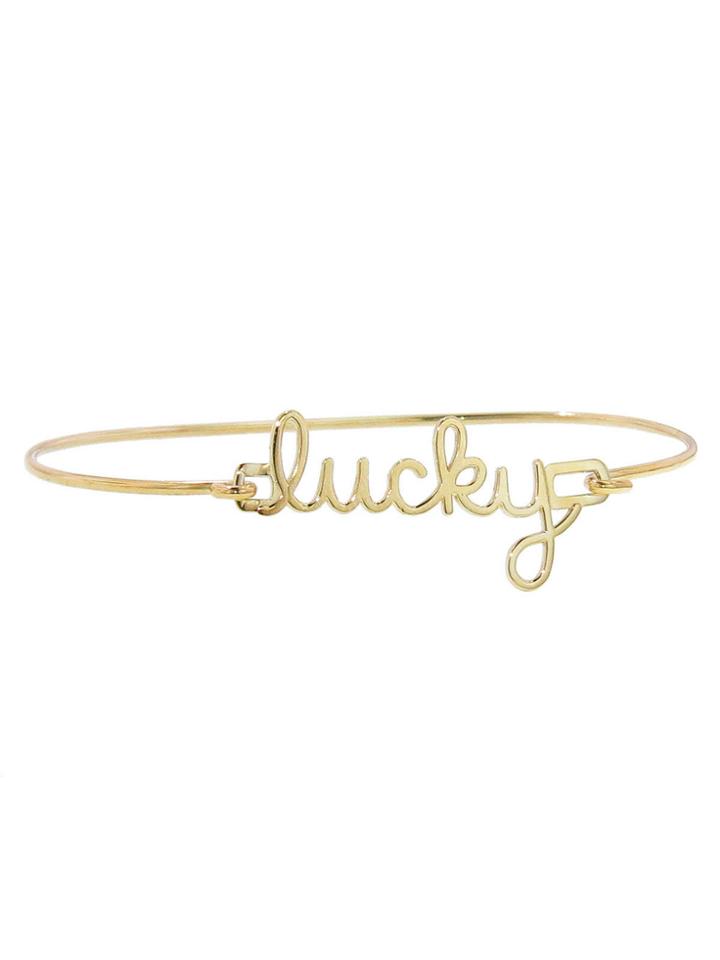 Sydney Evan Script Lucky Bracelet In Yellow Gold