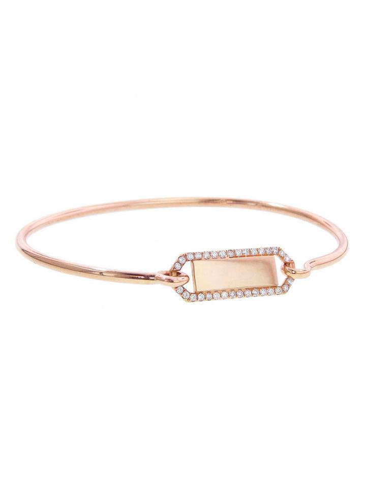 Jemma Wynne Personalized Rectangle Bangle With Pave Diamond Border - Rose Gold