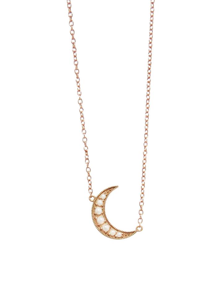 Andrea Fohrman Mini Pearl Crescent Moon Necklace - Rose Gold