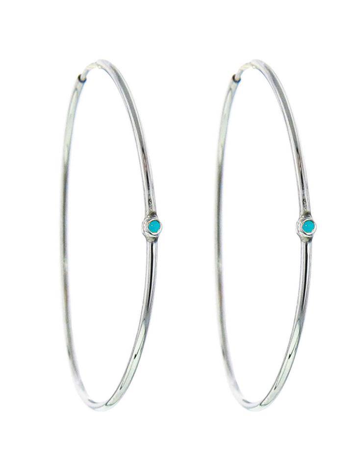 Jennifer Meyer Medium Hoops With Turquoise - Designer White Gold Earrings