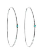 Jennifer Meyer Medium Hoops With Turquoise - Designer White Gold Earrings