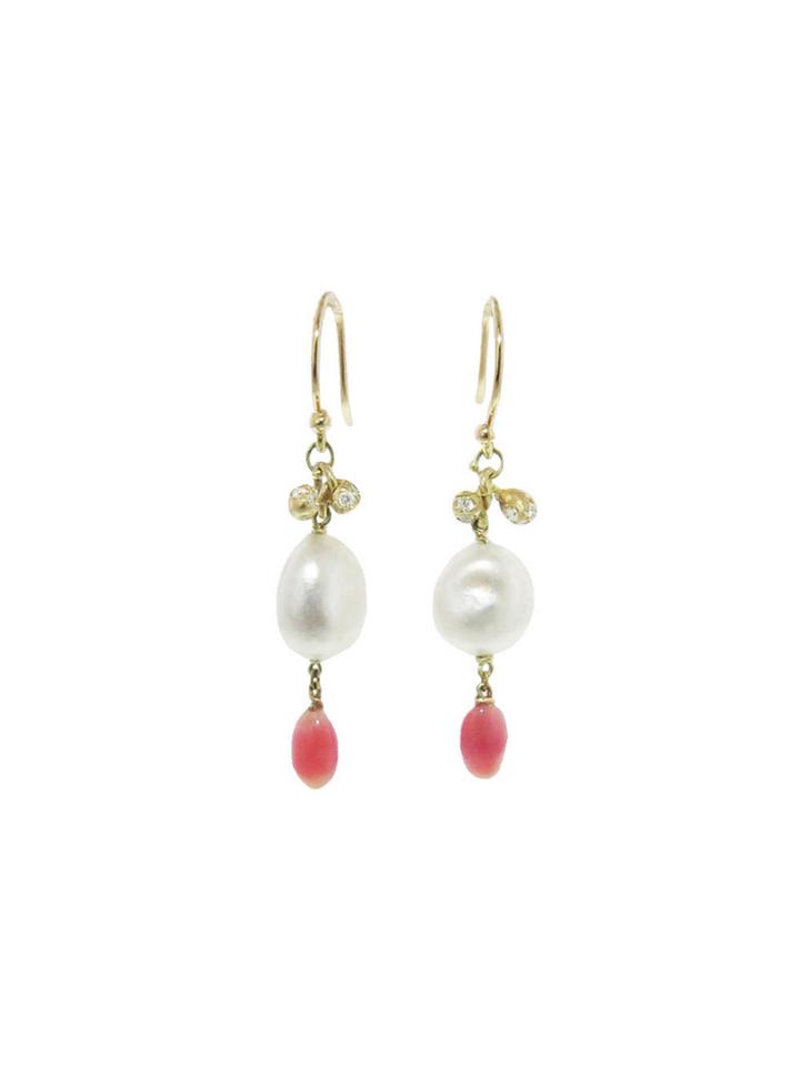 Ten Thousand Things Pav? Diamond, Tahitian Keshi Pearl And Conch Pearl Charm Earrings