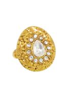 Arunashi Large Carved Gold Teardrop Ring With Rose Cut Diamonds - 22 Karat Gold