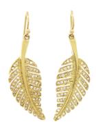 Jennifer Meyer Diamond Leaf Drop Earrings - Yellow Gold