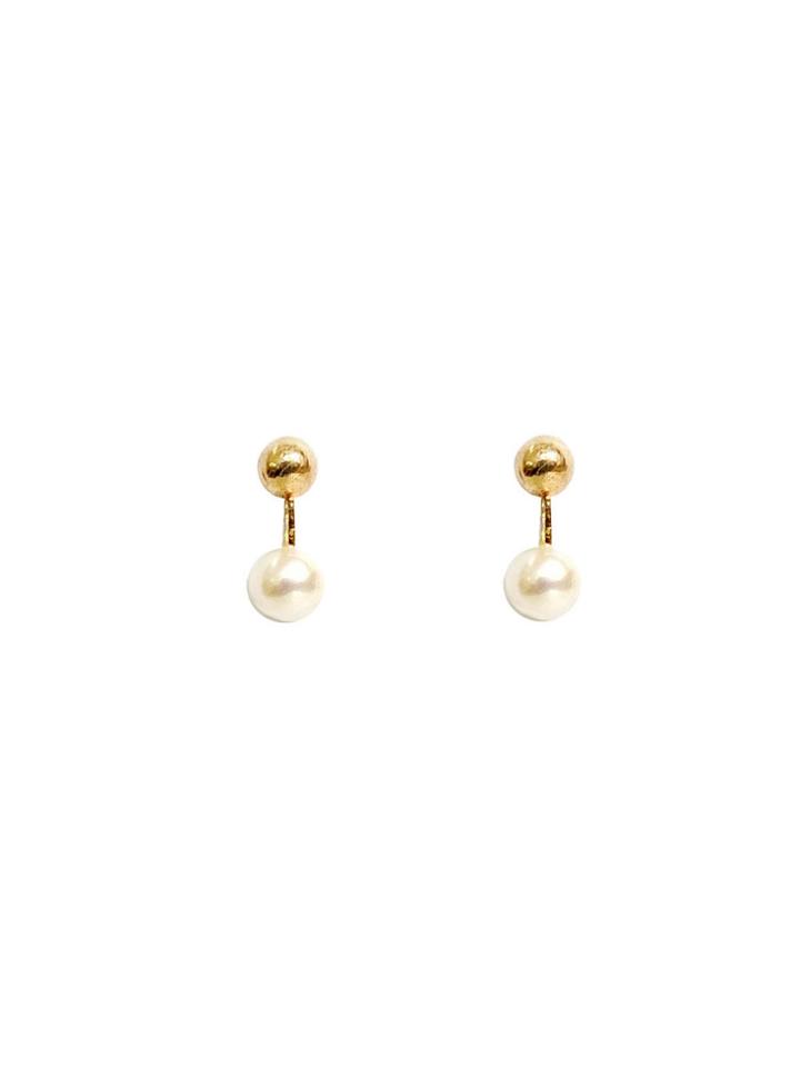 N+a New York Yellow Gold Ball And Pearl Post Earrings