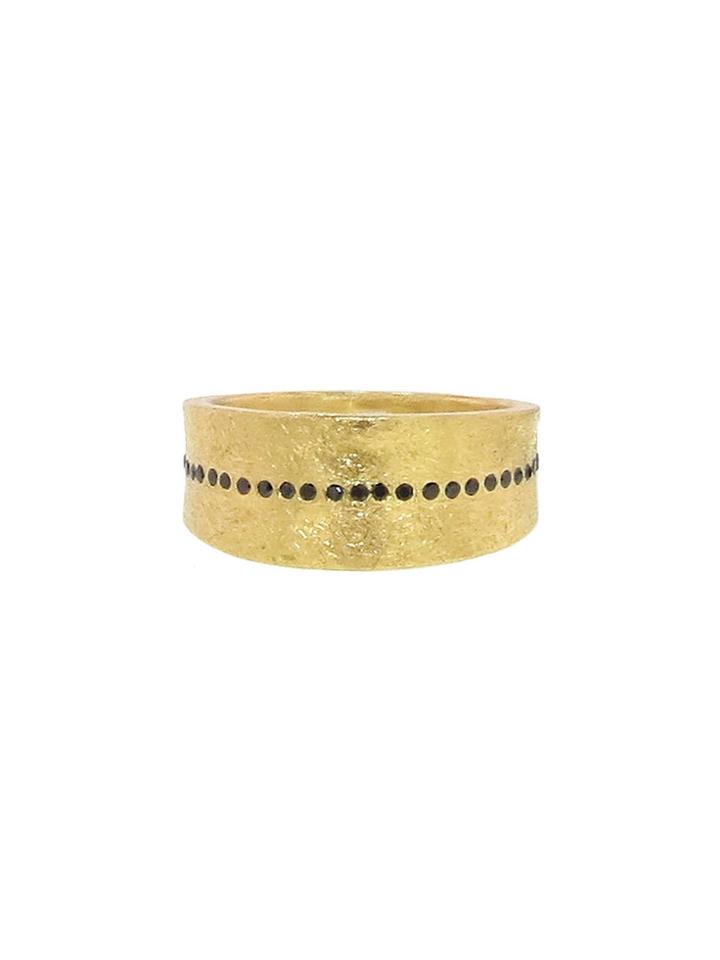 Todd Reed Graduated Wide Yellow Gold Ring With Black Diamonds
