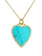 Jennifer Meyer Diamond Turquoise Inlay Heart Pendant - Yellow Gold