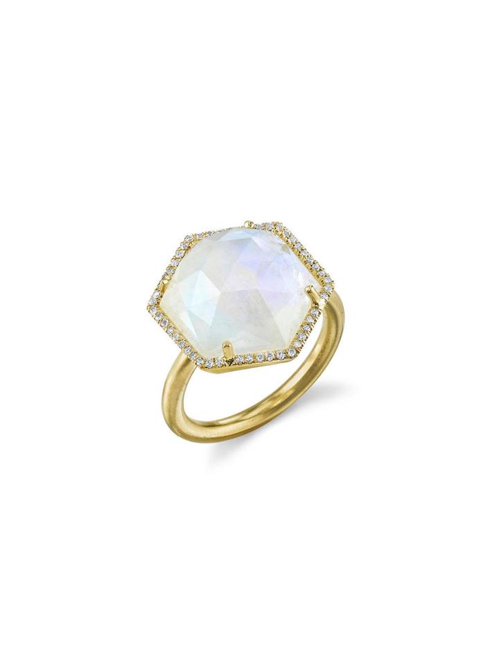 Irene Neuwirth Hexagon Rainbow Moonstone Ring With Diamonds