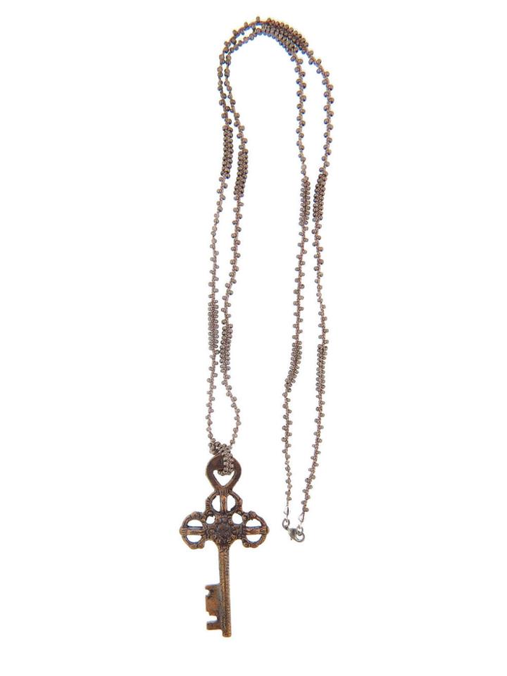 Catherine Michiels Bronze Key On Pyrite Bead Cord