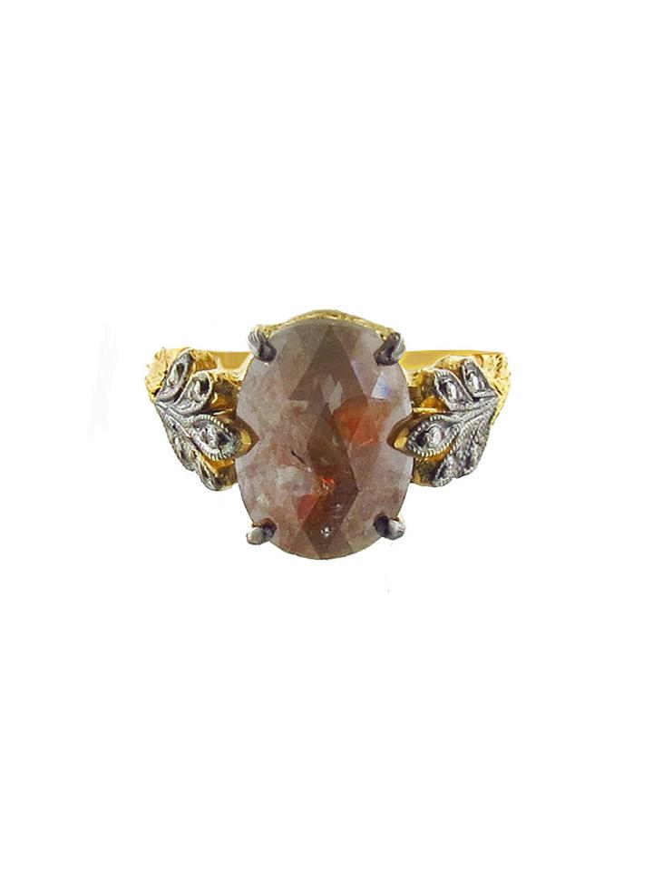 Cathy Waterman Rustic Diamond Oak Leafside Ring - Designer 22 Karat Gold