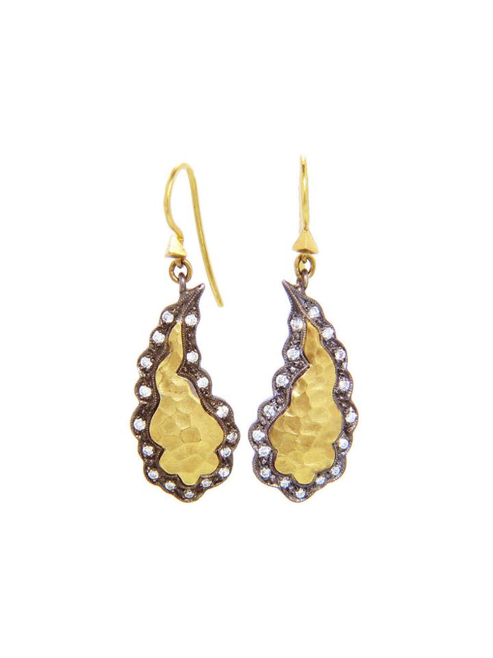 Cathy Waterman Blackened Scalloped Frame Paisley Earrings - 22 Karat Gold