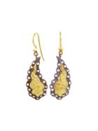 Cathy Waterman Blackened Scalloped Frame Paisley Earrings - 22 Karat Gold