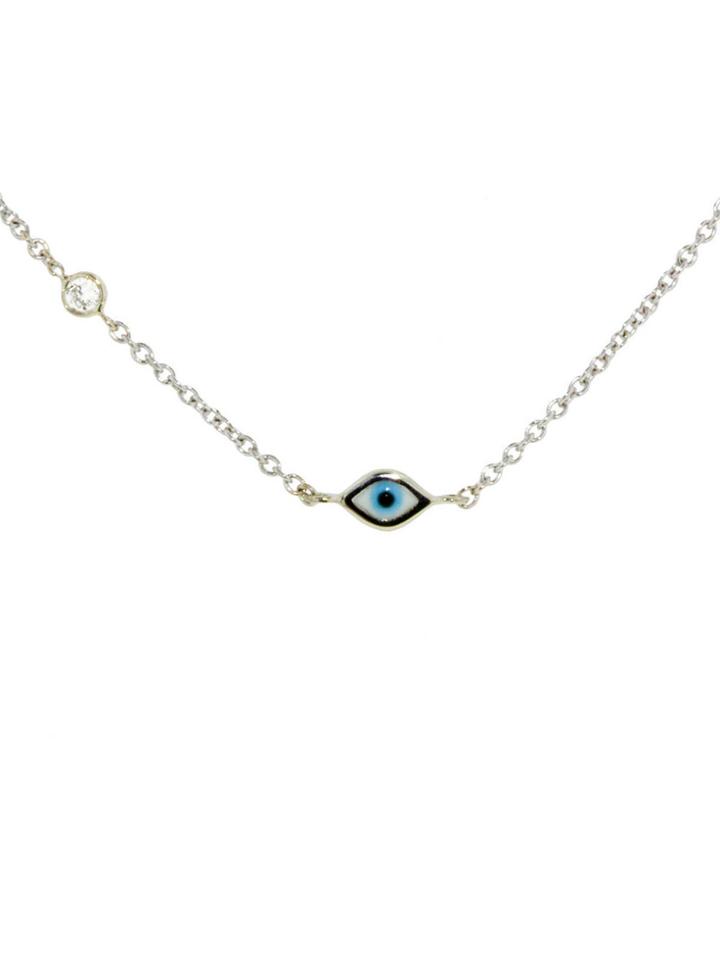 Sydney Evan Mini Enamel Evil Eye Bracelet With Diamond In White Gold