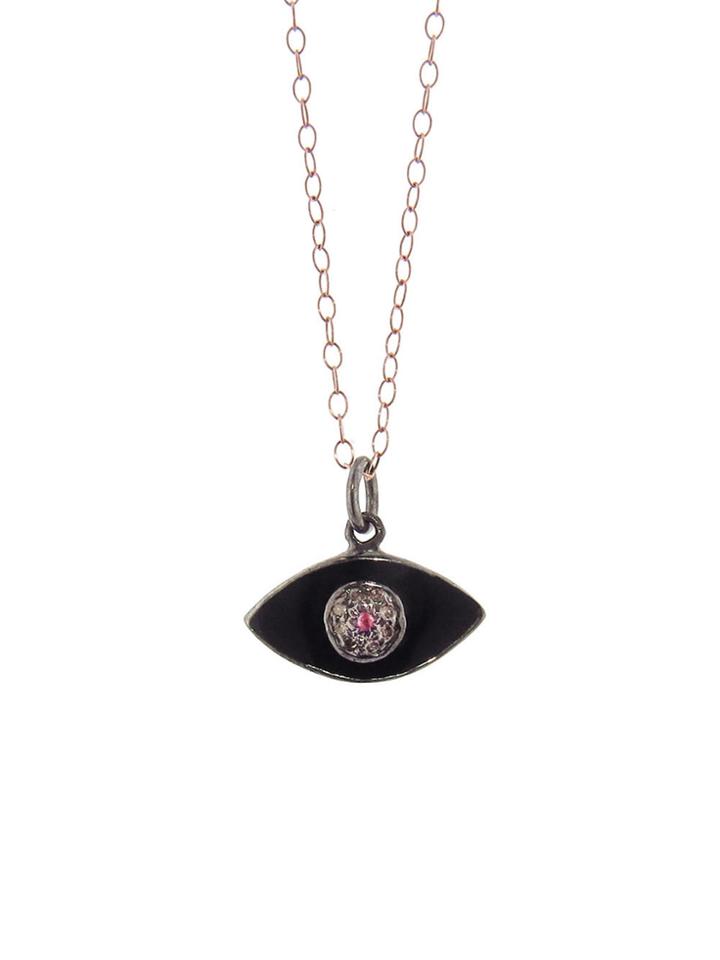 Ylang 23 Enamel Evil Eye Pendant With Diamonds - Black