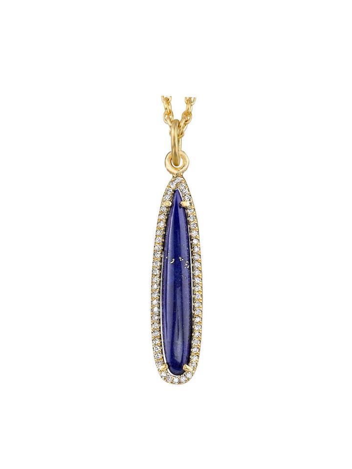 Irene Neuwirth Slender Lapis Charm With Pave Diamonds - Yellow Gold