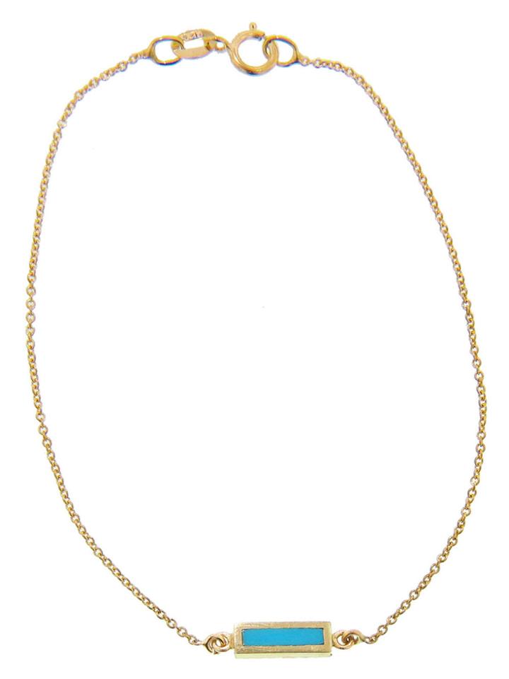 Jennifer Meyer Short Turquoise Inlay Bar Bracelet - Yellow Gold