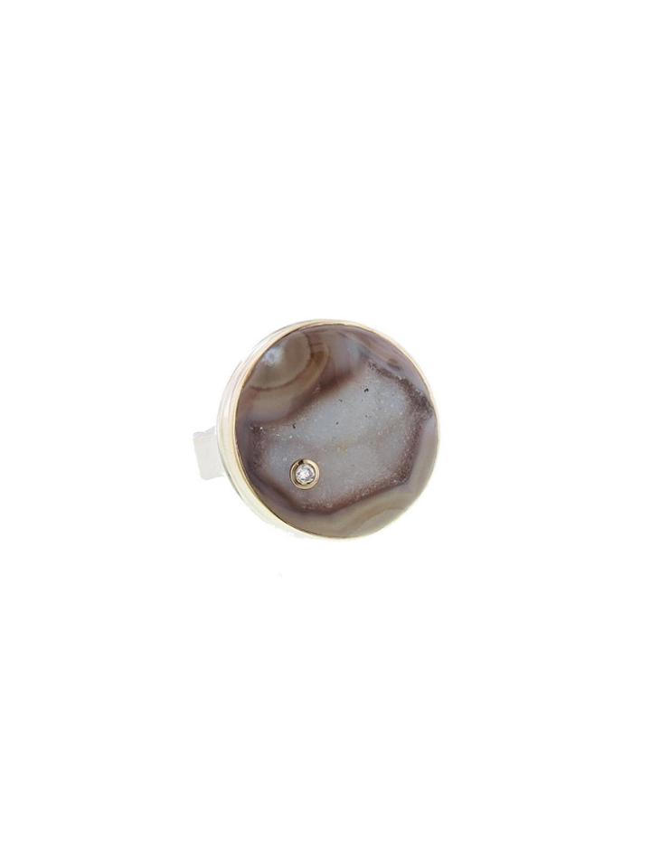 Jamie Joseph Light Brown Drusy Ring With Diamond