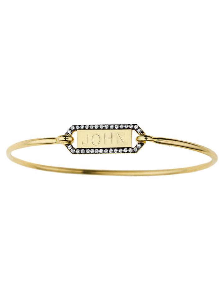 Jemma Wynne Personalized Rectangle Bangle With Blackened Diamond Border - Yellow Gold