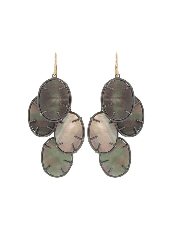 Annette Ferdinandsen Black Mother Of Pearl Lunaria Cluster Earrings - Oxidized Sterling Silver