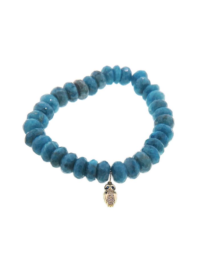 Sydney Evan Small Owl Charm On Blue Chrsyocolla - Yellow Gold