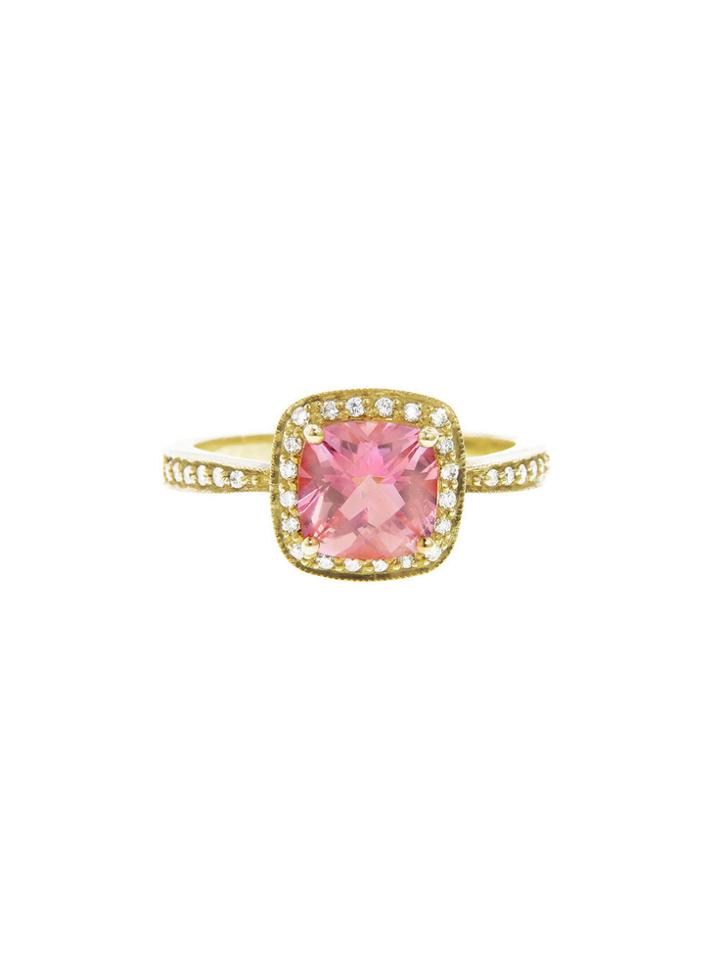 Jude Frances Small Princess Ring With Baby Pink Topaz - Yellow Gold