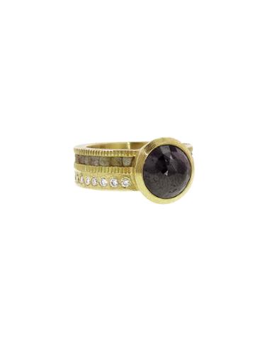 Todd Reed Large Black Diamond Ring With White And Raw Diamonds In Yellow Gold