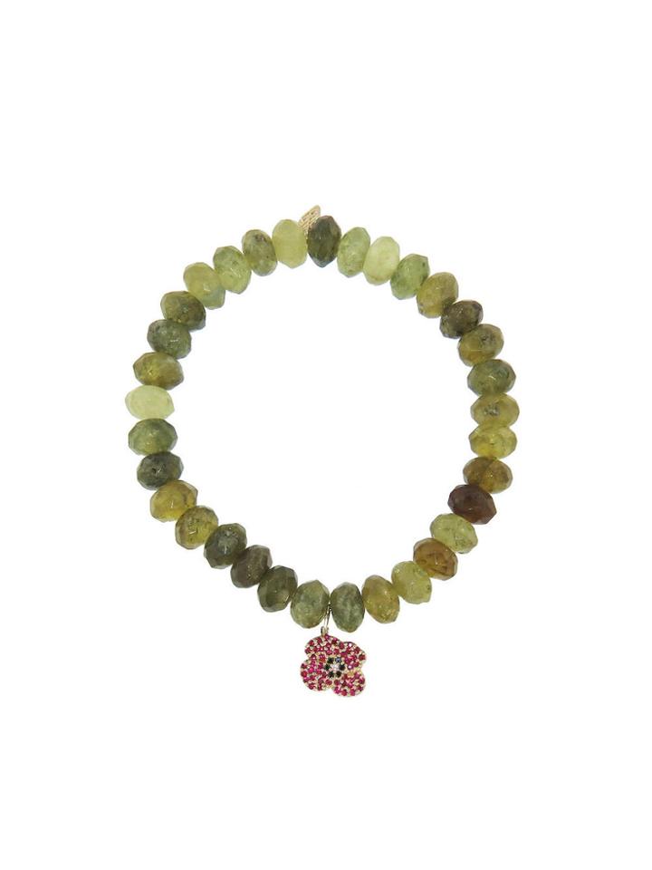 Sydney Evan Ruby Poppy On Garnet Beaded Bracelet