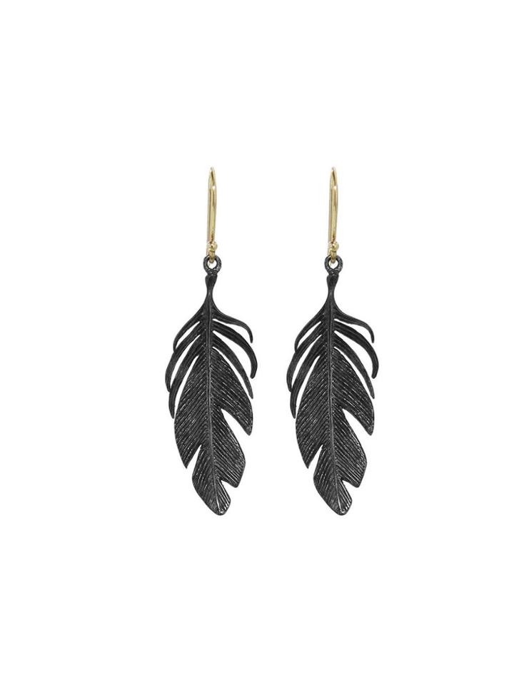 Annette Ferdinandsen Textured Feather Earrings - Oxidized Sterling Silver