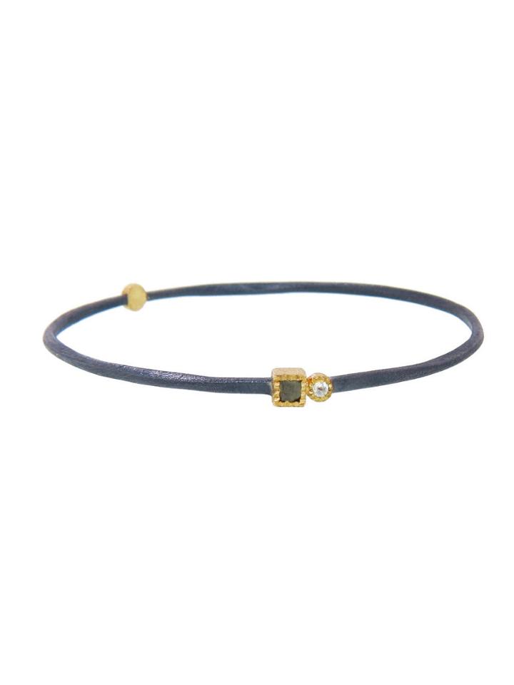 Todd Reed Oxidized Bangle With Scattered Raw Diamonds