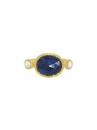 Gurhan Oval Rose Cut Blue Sapphire Ring With Diamonds - 24 Karat Yellow Gold