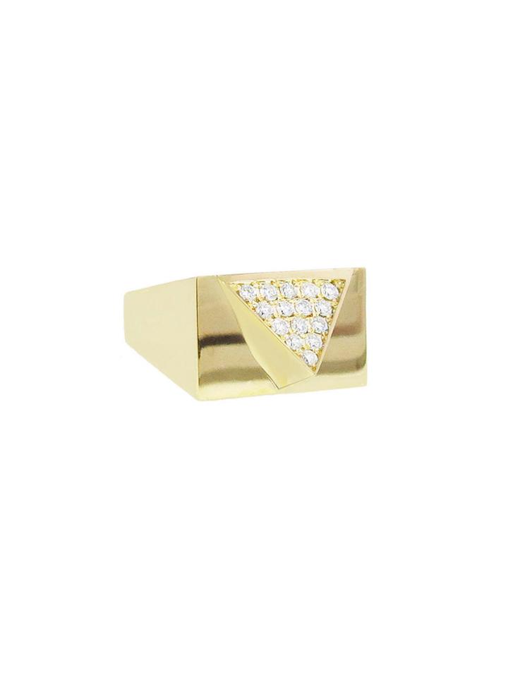 Janis Savitt Small Pave Diamond Triangle Ring - Yellow Gold