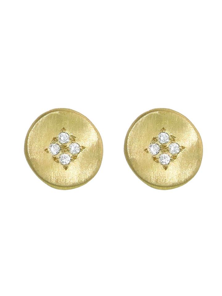 Adel Chefridi Diamond Four Star Wave Charm Studs - Yellow Gold