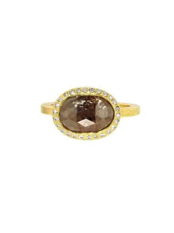 Todd Reed Oval Grey Diamond Solitaire Ring In Yellow Gold