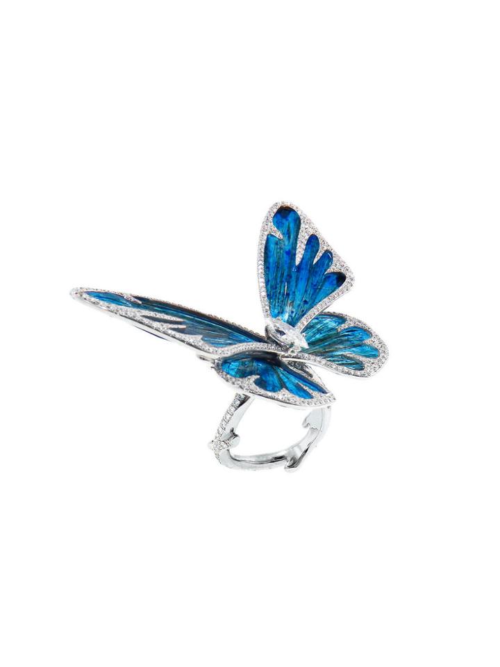 Arunashi Rock Basalt Butterfly Ring With Diamonds