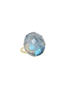Andrea Fohrman Oval Rainbow Moonstone And Hematite Ring With Crescent Moon