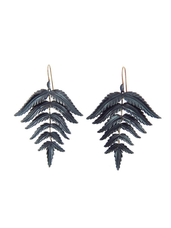Annette Ferdinandsen Large Fern Earrings In Oxidized Sterling Silver